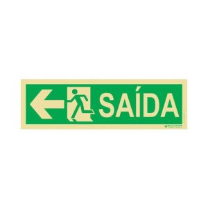 Placa De Sinalização De Emergência - Rota de Fuga Escrito Saída - Seta Esquerda