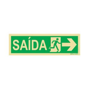 Placa De Sinalização De Emergência - Rota de Fuga Escrito Saída - Seta Direita