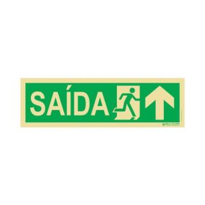 Placa De Sinalização De Emergência - Rota de Fuga Escrito Saída - Seta Cima